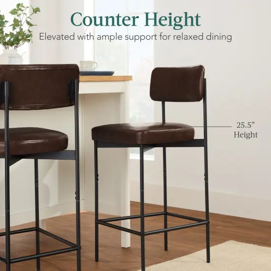 Best Choice Products Set of 2 Faux Leather Counter Stools for Kitchen Island and Dining w/ Metal Frame Mocha Brown {5}