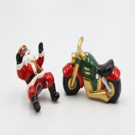 Ceramic African American Santa Claus Riding Motorcycle Salt And Pepper, Gift for Him, Gift for Dad, Kitchen D&eacute;cor, Christmas D&eacute;cor {3}