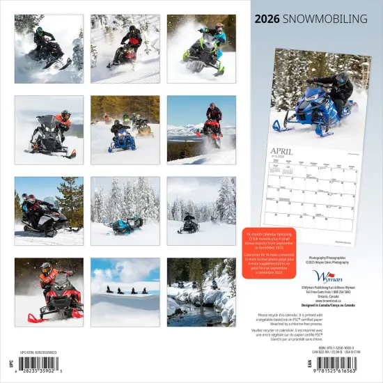 Snowmobiling | 2026 12 x 24 Inch (Hanging) Monthly Square Wall Calendar {2}