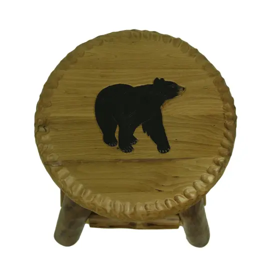 Rustic Handcrafted Wooden Carved Bear Bar Stool 30 in. {1}