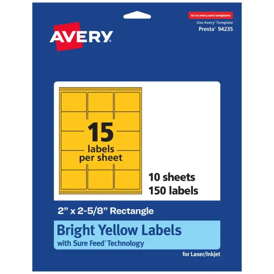 Avery Bright Yellow Paper Labels, 2" x 2-5/8" Rectangle {7}