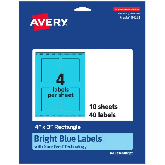 Avery Bright Blue Paper Labels, 4" x 3" Rectangle {7}