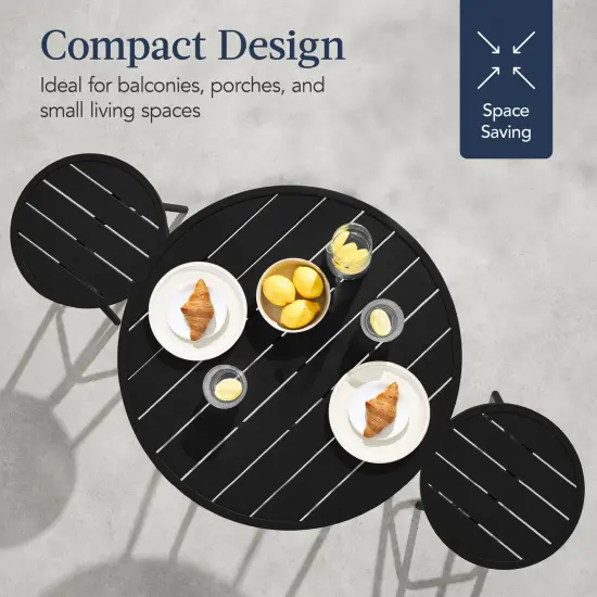 Best Choice Products 3-Piece Steel Patio Bar Height Round Bistro Set w/ Backless Stools, Slatted Design Black {6}