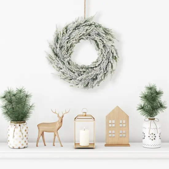 Northlight Heavily Flocked Pine Artificial Christmas Wreath - 11.75" - Unlit Green {1}