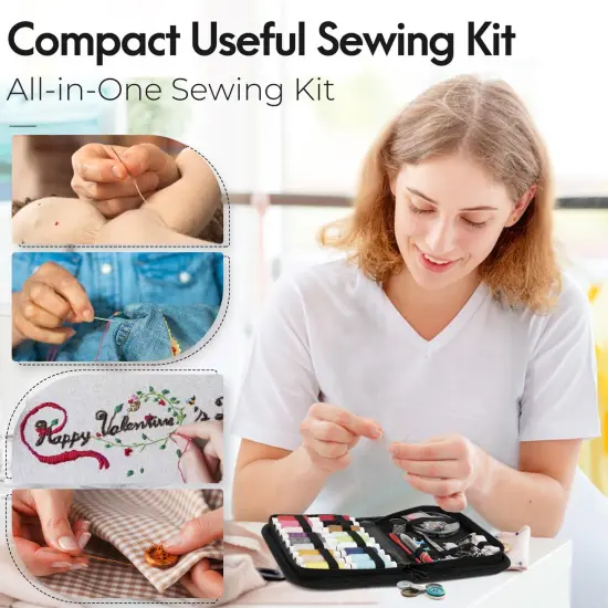 Sewing Kit Gifts for Mom Grandma Friend Adults Beginner Kids Traveler, Portable Sewing Supplies Accessories Contains Thread, Needle, Scissors, Measure Tape, Dorm Room Essentials (Black, M) {5}