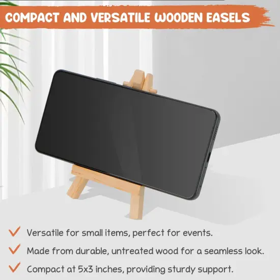 5" Mini Wood Display Easel 24 Pack, Natural Wooden Small Easel Stand for Signs, Small Canvases, Table Display, Pictures, Photos, Wedding Place Cards, Crafts and Other Smaller Projects {3}