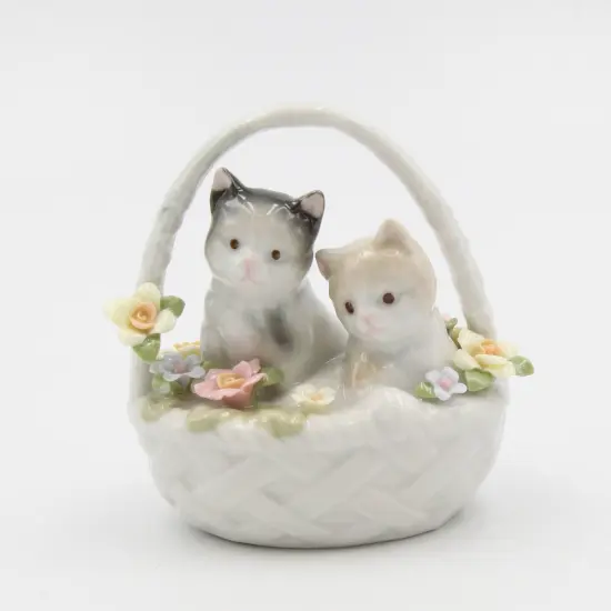 Ceramic Kittens In Basket Figurine, Home D&eacute;cor, Gift for Her, Gift for Mom, Kitchen D&eacute;cor, Cat Lovers Gift, Pet Loss Gift {2}