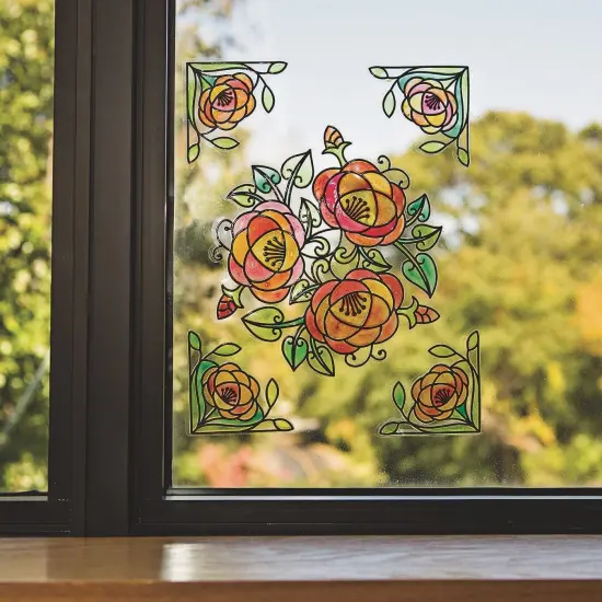 S&S Worldwide Color-Your-Own Stained Glass Window Clings. Use markers, or glass stain. No-Adhesive Static Cling, Repositionable, Raised Lines, 3 ea of 8 designs. Center approx. 7" to 8". Pack of 24. {5}