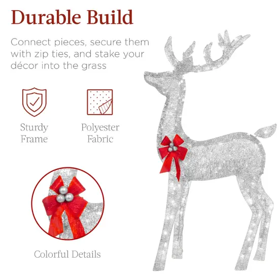 Best Choice Products 3-Piece Lighted Christmas Deer Set Outdoor Yard Decoration with 360 LED Lights, Stakes Silver {4}