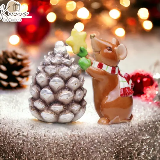 Ceramic Christmas Mouse With Pinecone Salt & Pepper Shakers, Home D&eacute;cor, Gift for Her, Gift for Mom, Kitchen D&eacute;cor, Christmas D&eacute;cor {1}