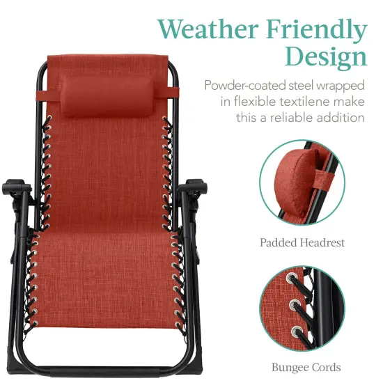 Best Choice Products Oversized Zero Gravity Chair, Folding Recliner w/ Removable Cushion, Side Tray Burnt Orange {3}