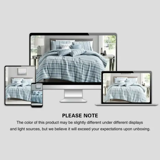 7 Piece Blue Queen Comforter Set with Damask Pattern {7}