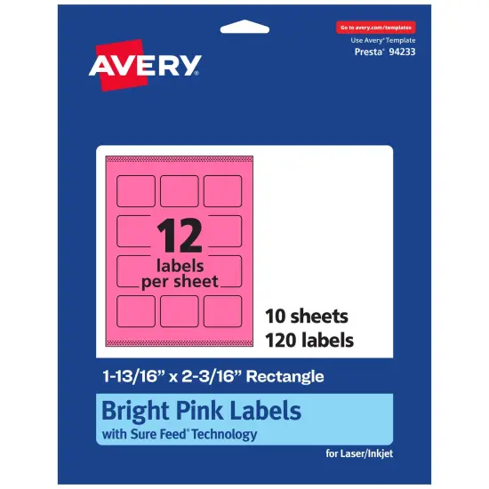 Avery Bright Pink Paper Labels, 1-13/16" x 2-3/16" Rectangle {1}