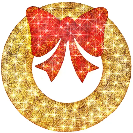 Best Choice Products 30in Pre-Lit Outdoor Christmas Wreath, LED Metal Holiday D&eacute;cor w/ 100 Lights, Bow Gold/Red {1}