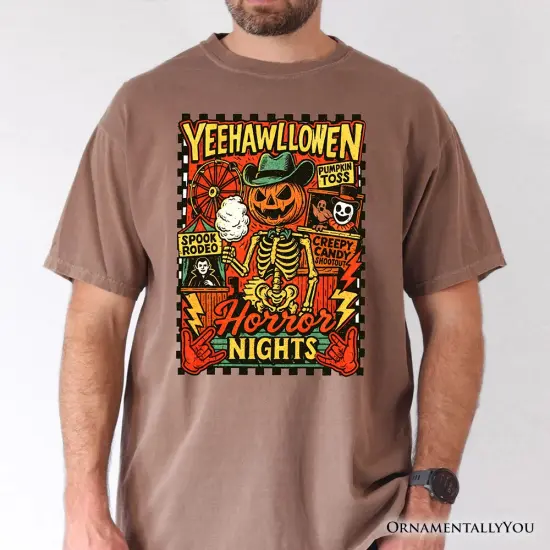 Yee Haw Halloween Retro Pumpkin Skeleton T-Shirt, Spooky Country Western Tee for Fall {5}
