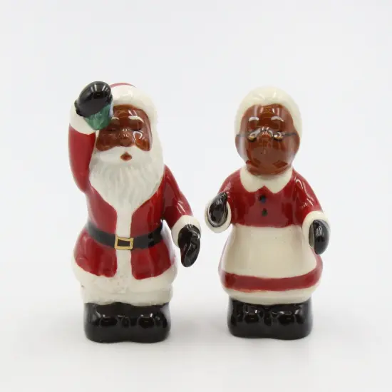 Ceramic African American Santa Couple Salt And Pepper Shakers, Home D&eacute;cor, Gift for Her, Gift for Mom, Kitchen Decor, Christmas Decor {5}