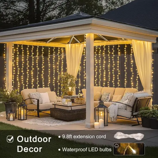 300 LED Warm White Christmas String Lights Remote Control Curtain Lights {4}