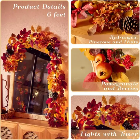 6 ft Artificial Autumn Harvest Garland for Mantle {5}