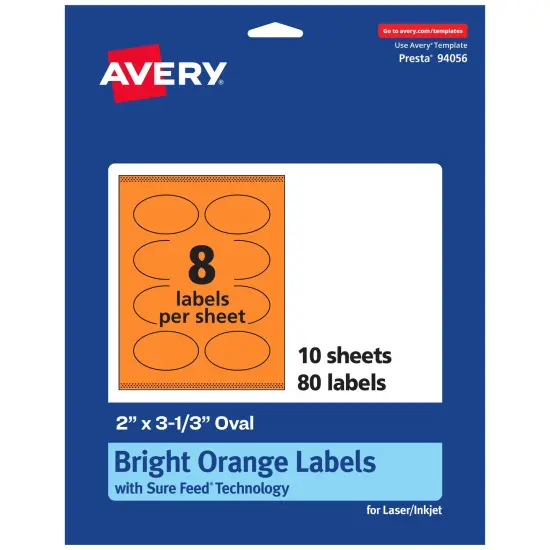 Avery Bright Orange Paper Labels, 2" x 3-1/3" Oval {7}