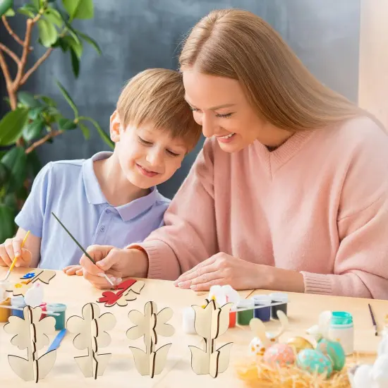 DIY 3D Flower Spring Wood Crafts to Paint for Kids Adults, Paintable Unfinished Wooden Slices for Craft, Flowers Cutouts Ornaments for Painting Decorations (24 PCS) {4}