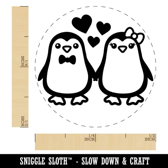 Penguin Couple in Love Anniversary Self-Inking Rubber Stamp for Stamping Crafting Planners Sky Blue {1}