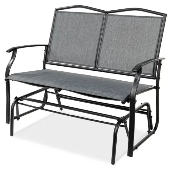 Outdoor 2 Seat Mesh Glider Rocker Chair with Armrests Grey {1}