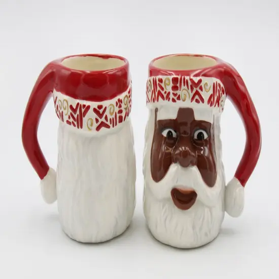 Ceramic African American Set Of 2 Santa Mug, Home Décor, Gift for Her, Gift for Mom, Kitchen Décor, Christmas Décor {3}