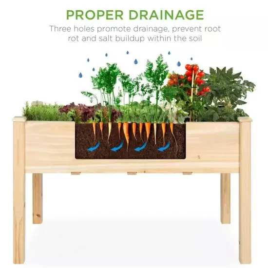 Natural Cedar Wood Raised Planter Box Outdoor Bed with Drainage {3}