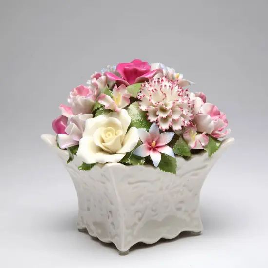 Pretty Petals: Elegant Handcrafted Ceramic Flowers Bouquet Music Box with Removable "God Loves You" Pendant - Edelweiss {3}