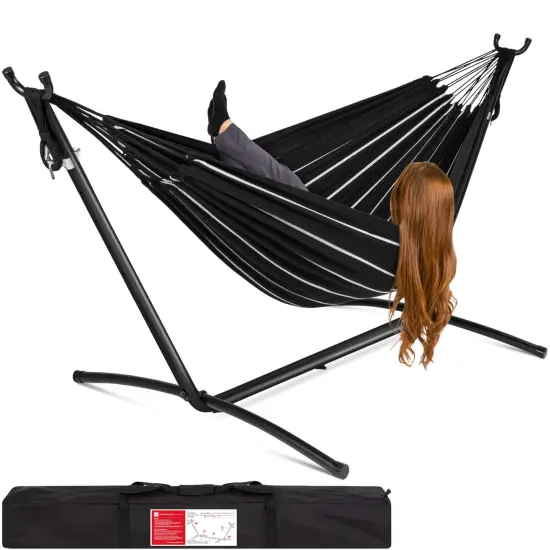 Best Choice Products 2-Person Brazilian-Style Cotton Double Hammock with Stand Set w/ Carrying Bag Onyx {1}