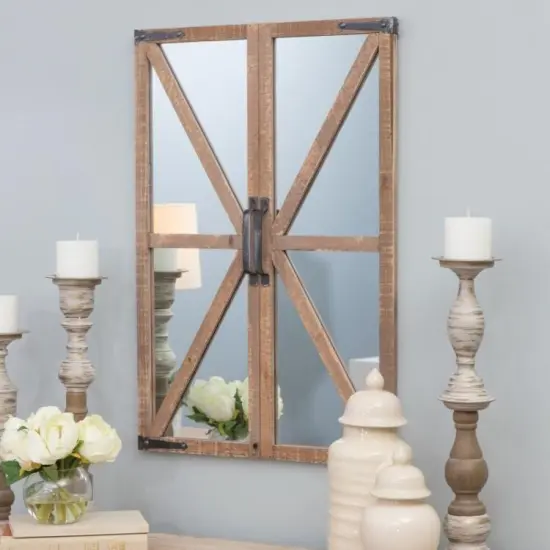 Brown Metal Farmhouse Wall Mirror with Antique Black Accents 20.5 inches {2}
