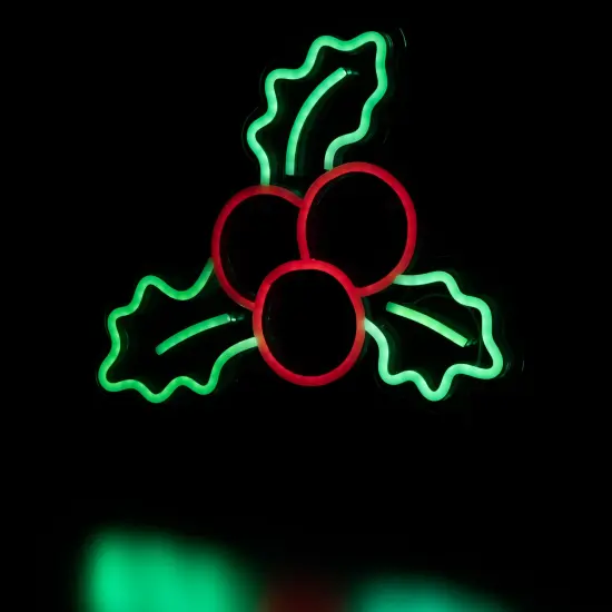 Northlight LED Holly Berries Neon Lighted Christmas Wall or Window Decoration - 12" Green {7}