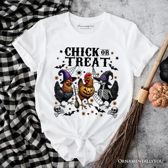 Chick or Treat Chicken T-Shirt, Funny Farmhouse Halloween Tee {6}