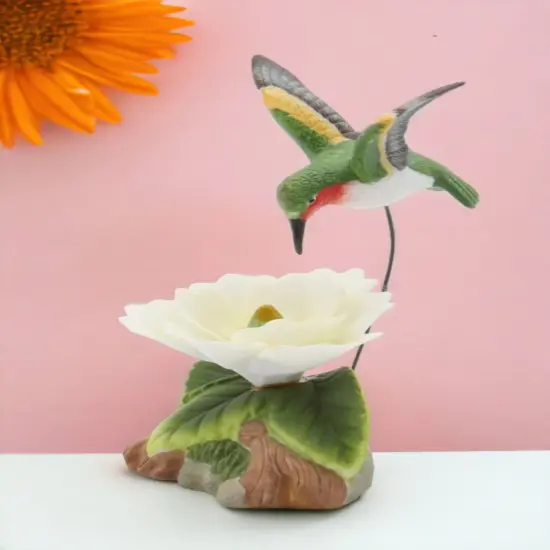 Ceramic Hummingbird with Magnolia Flower Figurine, Home D&eacute;cor, Gift for Her, Gift for Mom, Birdwatcher Gift {1}