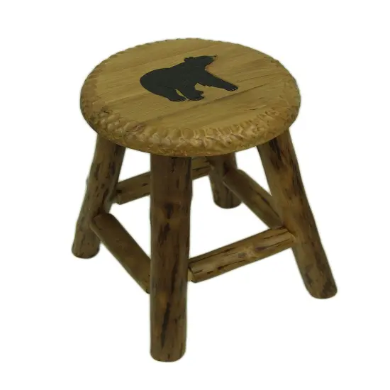 Rustic Handcrafted Wooden Carved Bear Bar Stool 24 in. {1}