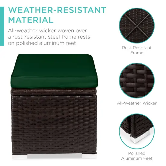 Best Choice Products Set of 2 Wicker Ottomans, Multipurpose Furniture w/ Removable Cushions, Steel Frame Midnight Green/Brown {3}