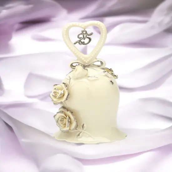 Hand Crafted Ceramic Ivory Rose Bell with Silver Accents-25th Anniversary, Anniversary D&eacute;cor, Anniversary Gift {2}