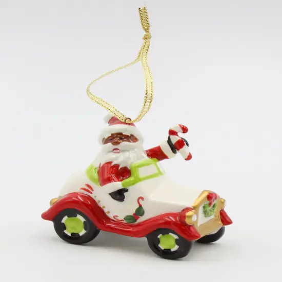 Ceramic African American Santa Driving A Car Ornament, Home D&eacute;cor, Gift for Her, Mom, Him, Dad, Christmas tree D&eacute;cor, Wall Decor {4}