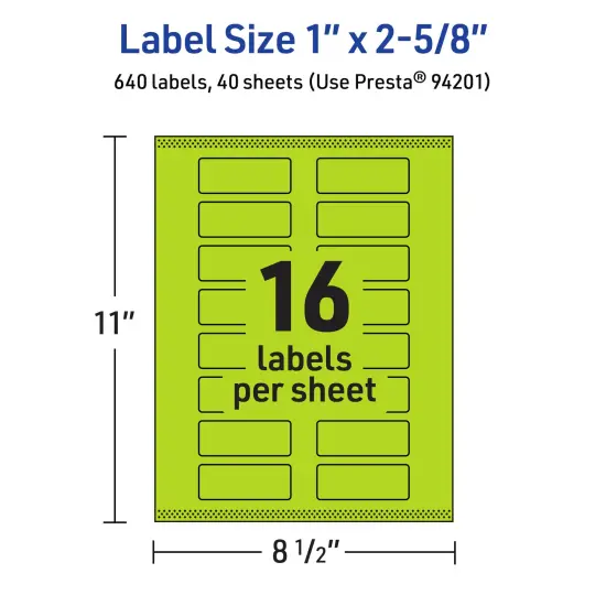 Avery Bright Green Paper Labels, 1" x 2-5/8" Rectangle {5}