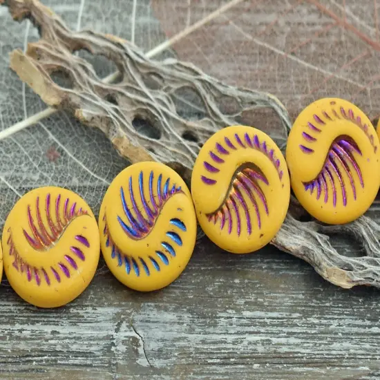 *6* 19mm Sliperit Washed Matte Mango Fossil Coin Beads {6}