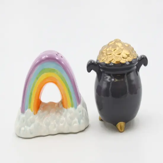 Ceramic Pot of Gold and Rainbow Salt and Pepper Shakers, Home Décor, Gift for Her or Mom, Kitchen Décor, Irish Saint Patrick’s Day Décor {4}