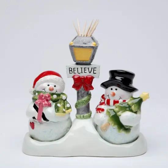 Ceramic Snowman Salt & Pepper And Toothpick Holder, Home D&eacute;cor, Gift for Her, Gift for Mom, Kitchen D&eacute;cor, Christmas D&eacute;cor {3}