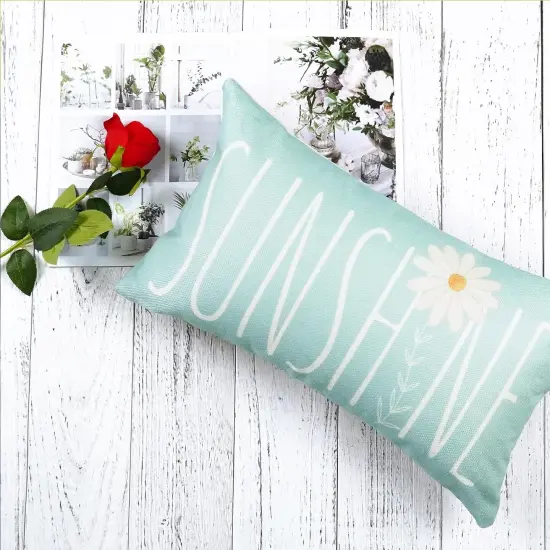 Spring Summer Lumbar Pillow Covers 12x20 Inch Farmhouse Daisy Throw Pillow Cover Sunshine Bloom Decorative Cushion Case for Sofa Couch Home Bed Set of 2 {4}