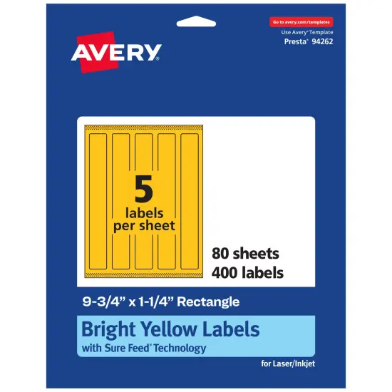 Avery Bright Yellow Paper Labels, 9.75" x 1.25" Rectangle {1}