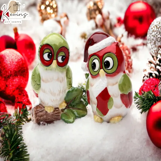 Ceramic Christmas Owl Salt & Pepper Shakers, Home D&eacute;cor, Gift for Her, Gift for Mom, Kitchen D&eacute;cor {1}
