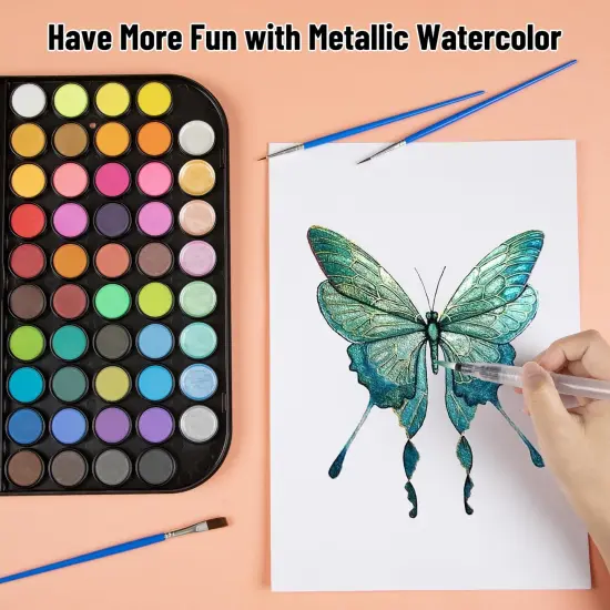 40+8 Watercolor Paint Set, Washable Water Color Paint Sets for Kids Adult Beginner, Non-toxic Watercolors with 3 Brushes 1 Refillable Water Brush Pen and Palette, Artists Watercolor Set, Art Supplies {3}