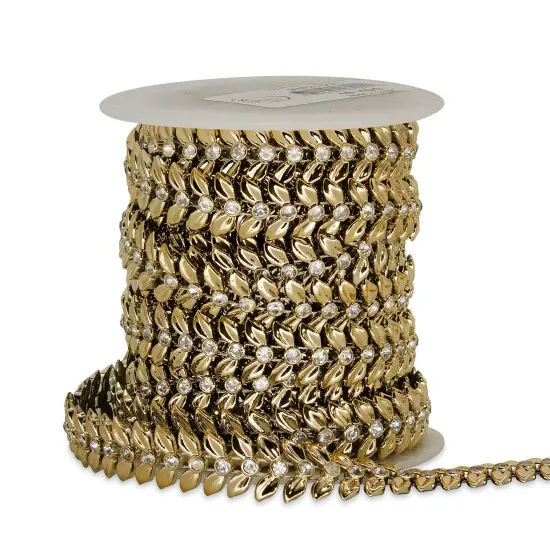 5 yards of Yannet 5/8" Leaflet Rhinestone Trim | 5 yard cut Gold {3}