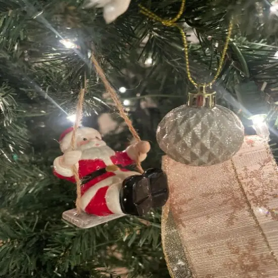 Ceramic Santa Claus On A Swing Tree Ornament, Home D&eacute;cor, Gift for Her, Gift for Mom, Kitchen D&eacute;cor, Christmas D&eacute;cor {2}