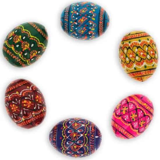 Set of 6 Miniature Ukrainian Wooden Easter Eggs Pysanky 1.5 Inches {4}