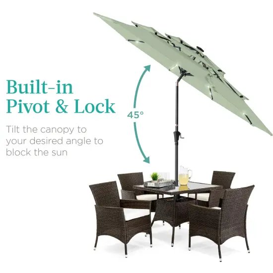 Best Choice Products 10ft 3-Tier Solar Patio Umbrella w/ 24 LED Lights, Tilt Adjustment, Easy Crank Sage Green {4}